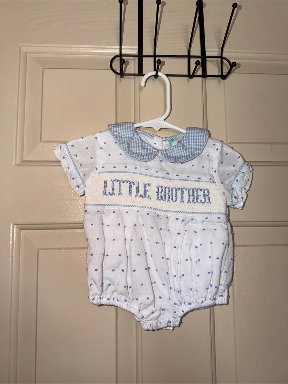Little Brother White & Blue Baby One-Piece Romper